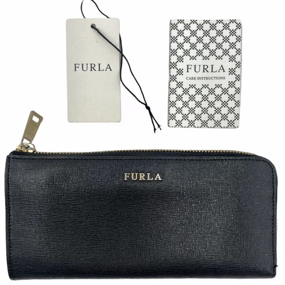Furla Handbags - NWT [Furla] Black Leather Unique 2/4 Zip Close Long Wallet w/ Gold Hardware